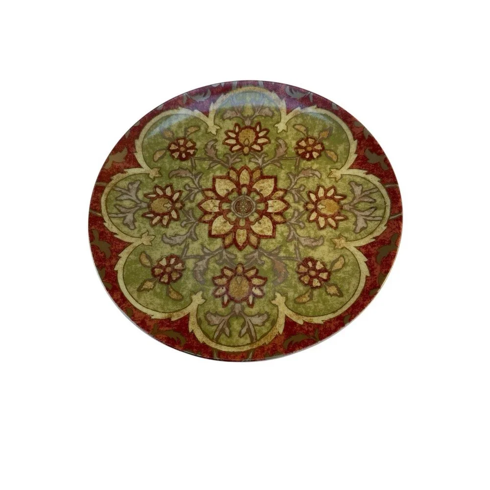 Set 6 POTTERY BARN Red Medallion 7 1/4” Porcelain Floral Dessert Salad Plates